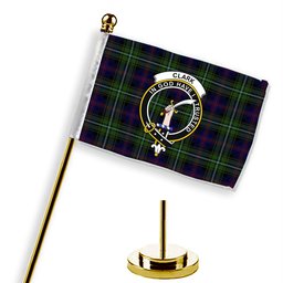 ScotsTee Shop Scottish Clark of Ulva Crest Tartan Desk Flag Plaid Table Flag