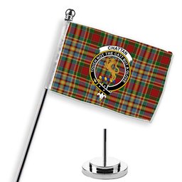 ScotsTee Shop Scottish Chattan Chief of Clan Crest Tartan Desk Flag Plaid Table Flag