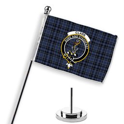 ScotsTee Shop Scottish Clark (Clergy) Modern Clan Crest Tartan Desk Flag Plaid Table Flag