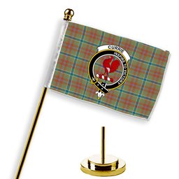 ScotsTee Shop Scottish Currie of Arran Ancient Clan Crest Tartan Desk Flag Plaid Table Flag