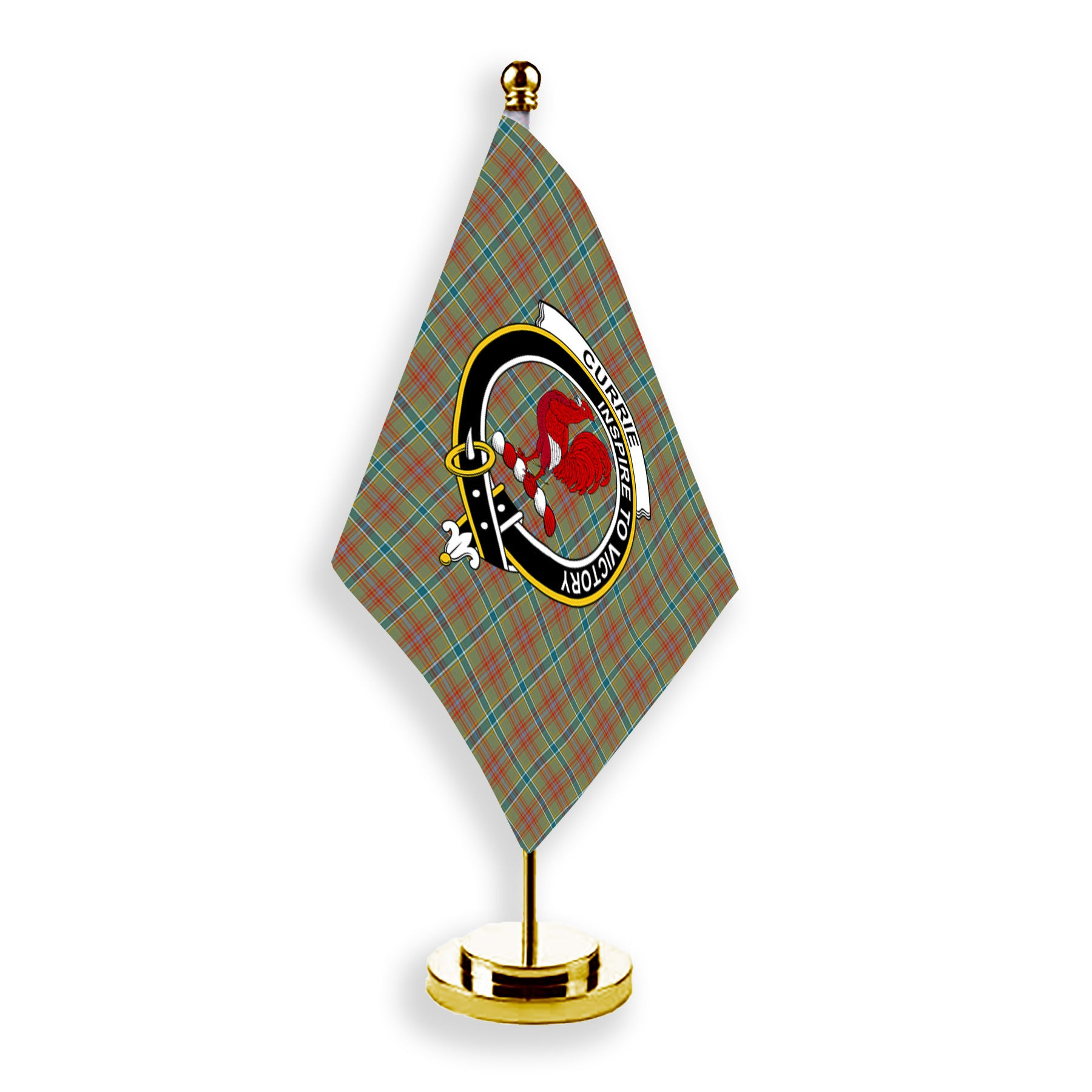 ScotsTee Shop Scottish Currie of Arran Ancient Clan Crest Tartan Desk Flag Plaid Table Flag