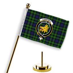ScotsTee Shop Scottish Campbell of Breadalbane 2 Crest Tartan Desk Flag Plaid Table Flag