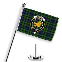 ScotsTee Shop Scottish Campbell of Breadalbane 2 Crest Tartan Desk Flag Plaid Table Flag