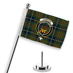 ScotsTee Shop Scottish Cameron of Lochiel Hunting Modern Crest Tartan Desk Flag Plaid Table Flag