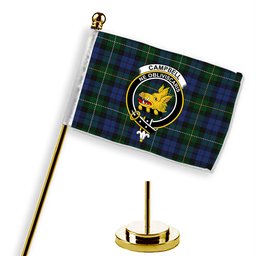 ScotsTee Shop Scottish Campbell of Loudoun Crest Tartan Desk Flag Plaid Table Flag