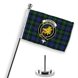 ScotsTee Shop Scottish Campbell of Loudoun Crest Tartan Desk Flag Plaid Table Flag
