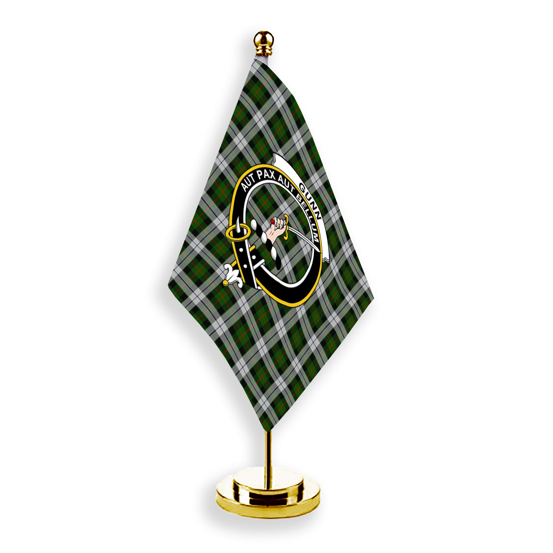 ScotsTee Shop Scottish Gunn Mrs Jane of Kirkhill House Wick Crest Tartan Desk Flag Plaid Table Flag