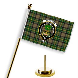 ScotsTee Shop Scottish Hamilton of Brandon Crest Tartan Desk Flag Plaid Table Flag