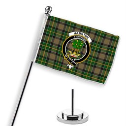 ScotsTee Shop Scottish Hamilton of Brandon Crest Tartan Desk Flag Plaid Table Flag