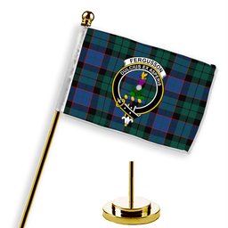 ScotsTee Shop Scottish Fergusson of Balquhidder Modern Crest Tartan Desk Flag Plaid Table Flag