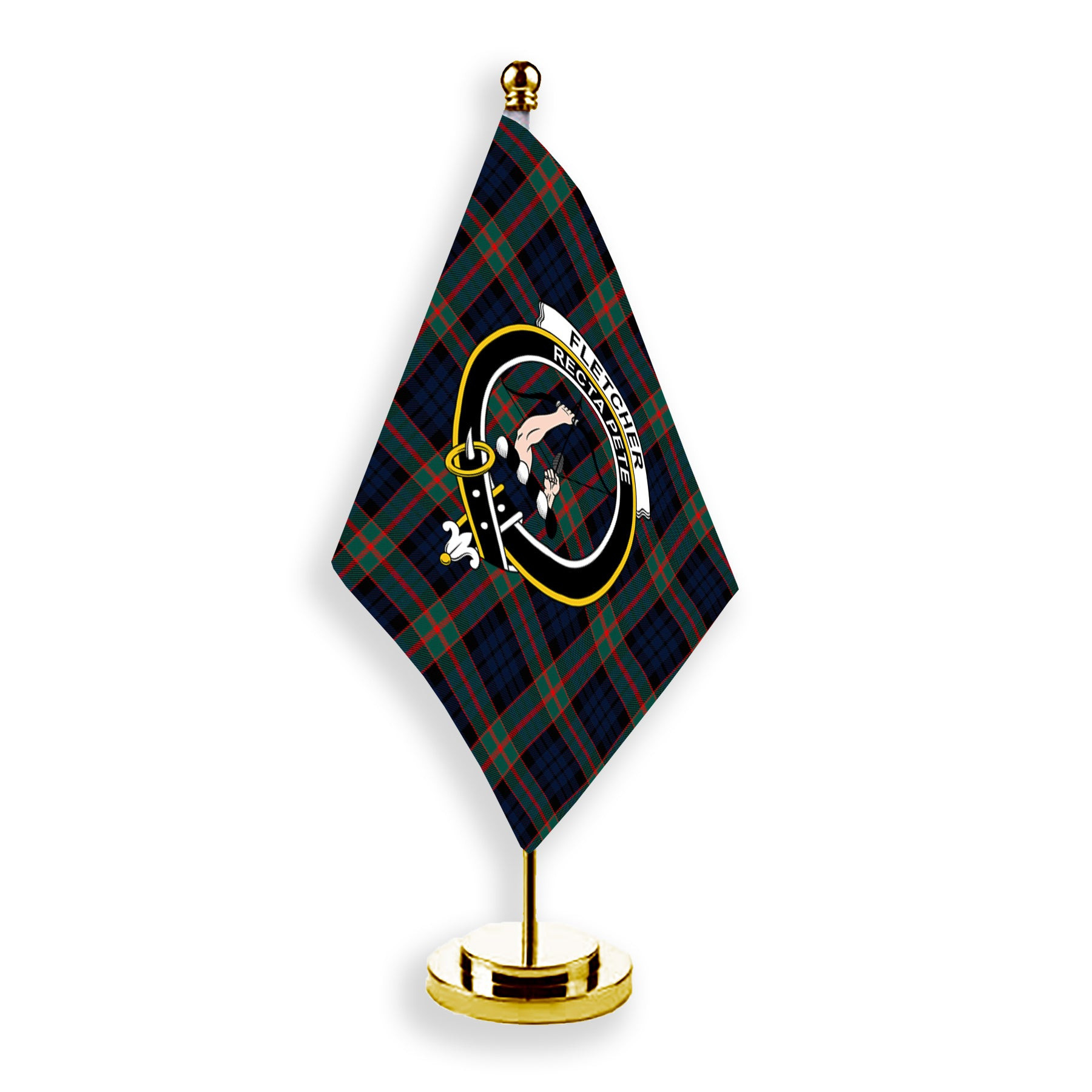 ScotsTee Shop Scottish Fletcher of Dunans Modern Crest Tartan Desk Flag Plaid Table Flag