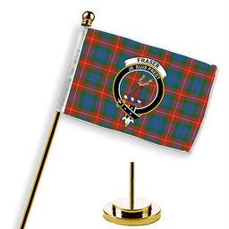 ScotsTee Shop Scottish Fraser of Lovat Ancient Crest Tartan Desk Flag Plaid Table Flag