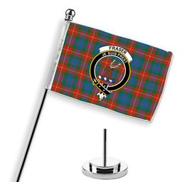 ScotsTee Shop Scottish Fraser of Lovat Ancient Crest Tartan Desk Flag Plaid Table Flag