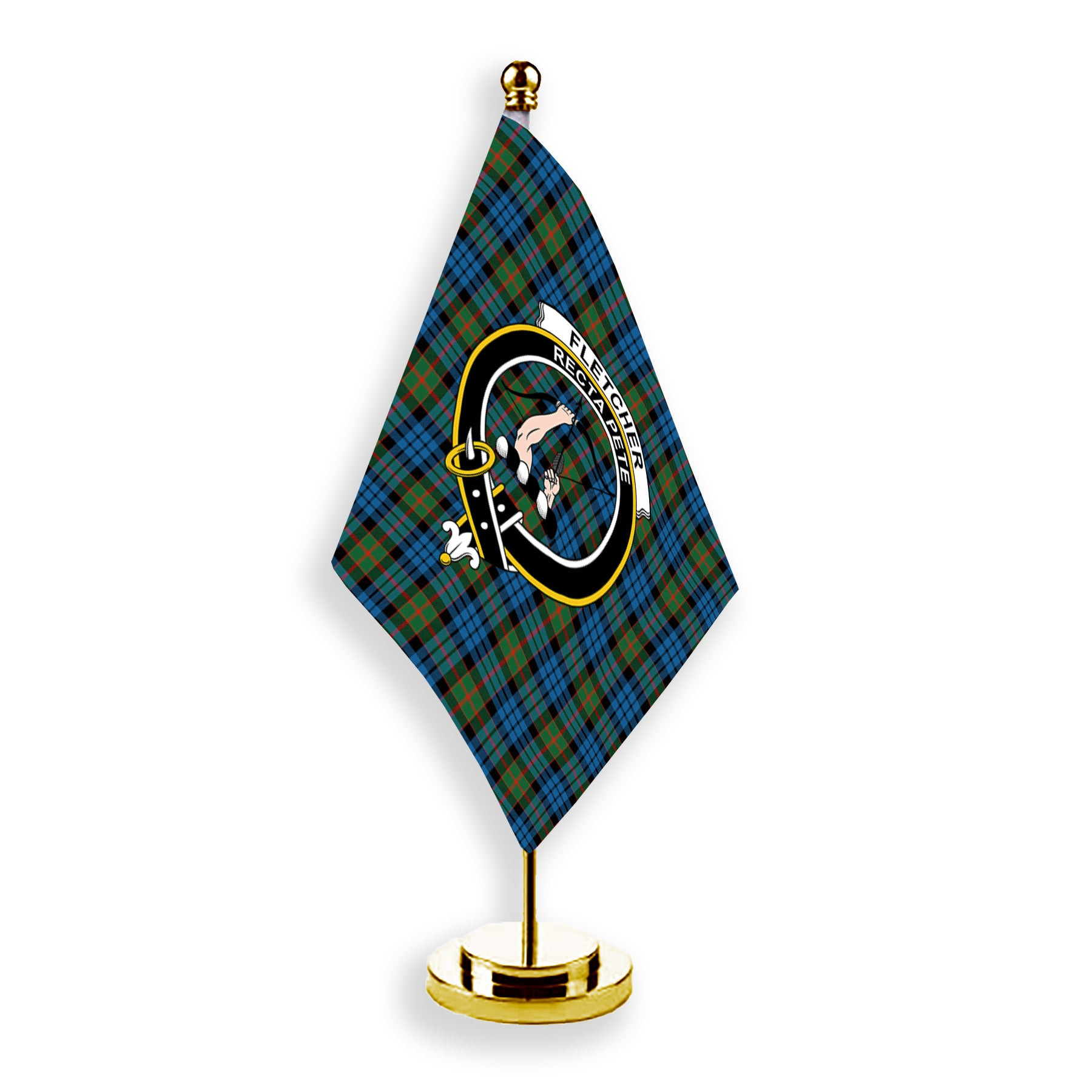 ScotsTee Shop Scottish Fletcher of Dunans Ancient Crest Tartan Desk Flag Plaid Table Flag
