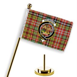 ScotsTee Shop Scottish Drummond of Strathallan Ancient Crest Tartan Desk Flag Plaid Table Flag