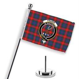 ScotsTee Shop Scottish Fraser of Lovat Modern Crest Tartan Desk Flag Plaid Table Flag