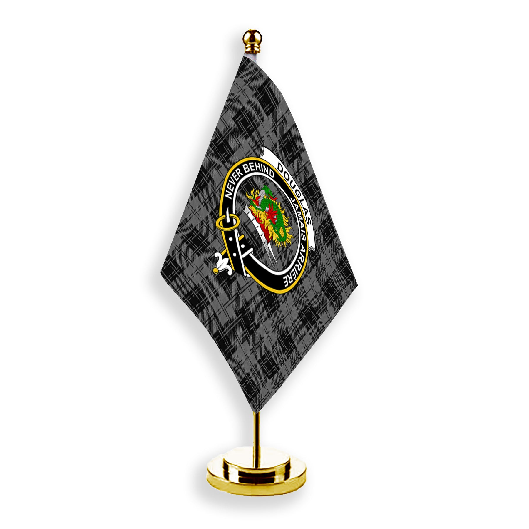 ScotsTee Shop Scottish Douglas Grey Vestiarium Scoticum Crest Tartan Desk Flag Plaid Table Flag