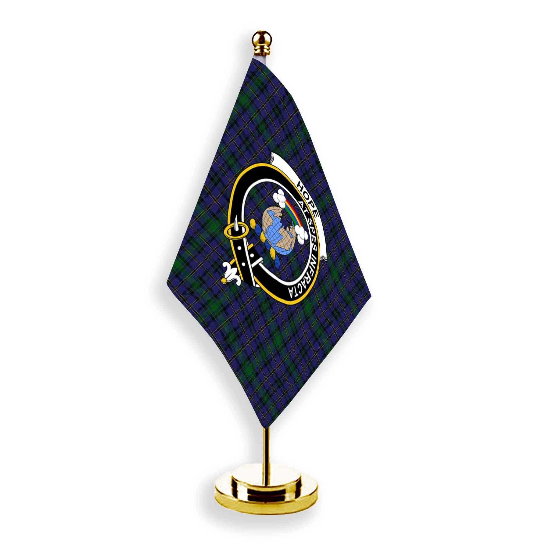 ScotsTee Shop Scottish Hope-Vere Weir Crest Tartan Desk Flag Plaid Table Flag