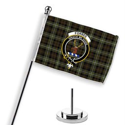 ScotsTee Shop Scottish Forbes of Druminnor Crest Tartan Desk Flag Plaid Table Flag