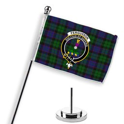 ScotsTee Shop Scottish Ferguson of Balquhidder Crest Tartan Desk Flag Plaid Table Flag