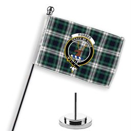 ScotsTee Shop Scottish Forbes Dress Modern Crest Tartan Desk Flag Plaid Table Flag