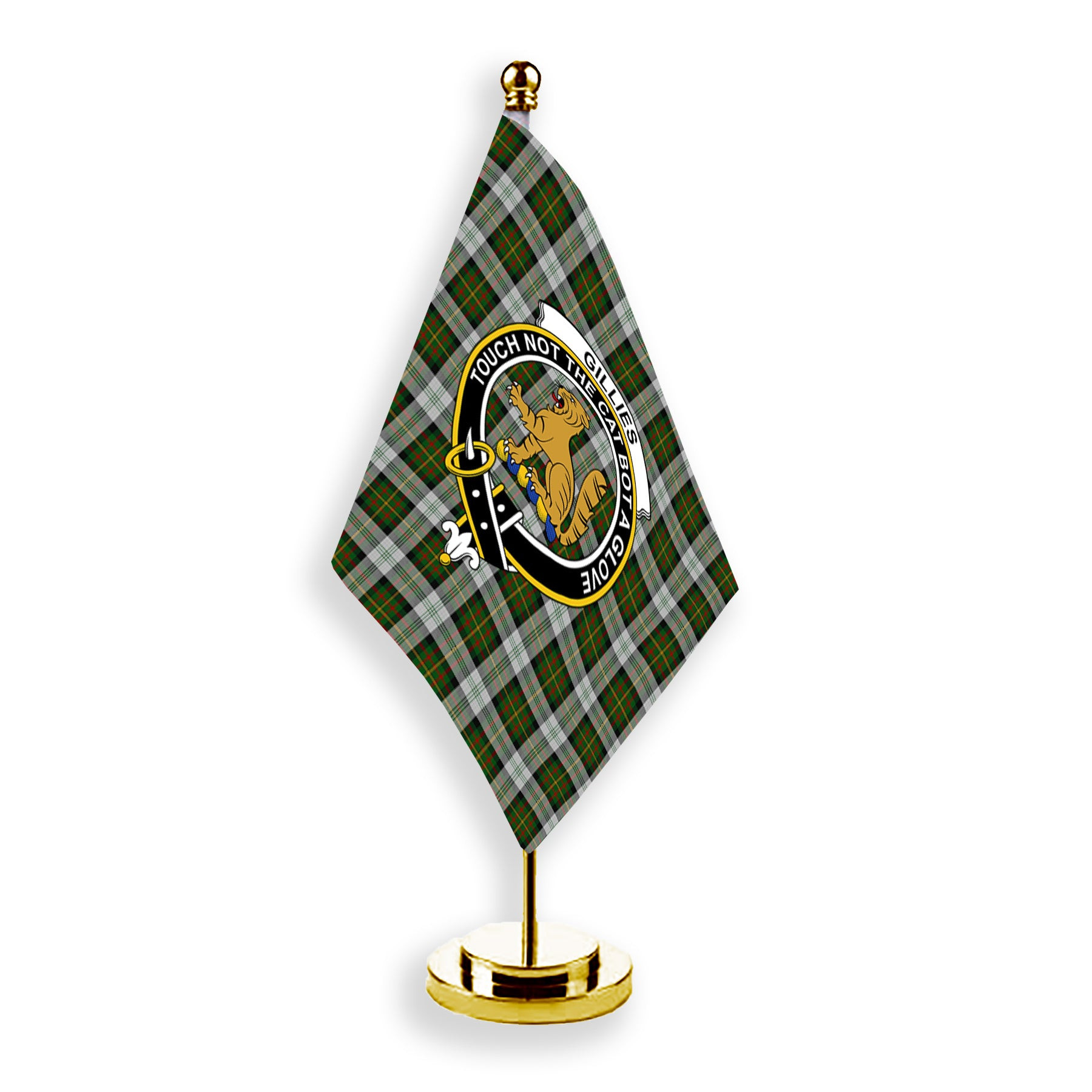 ScotsTee Shop Scottish Gillies Dress Green Crest Tartan Desk Flag Plaid Table Flag
