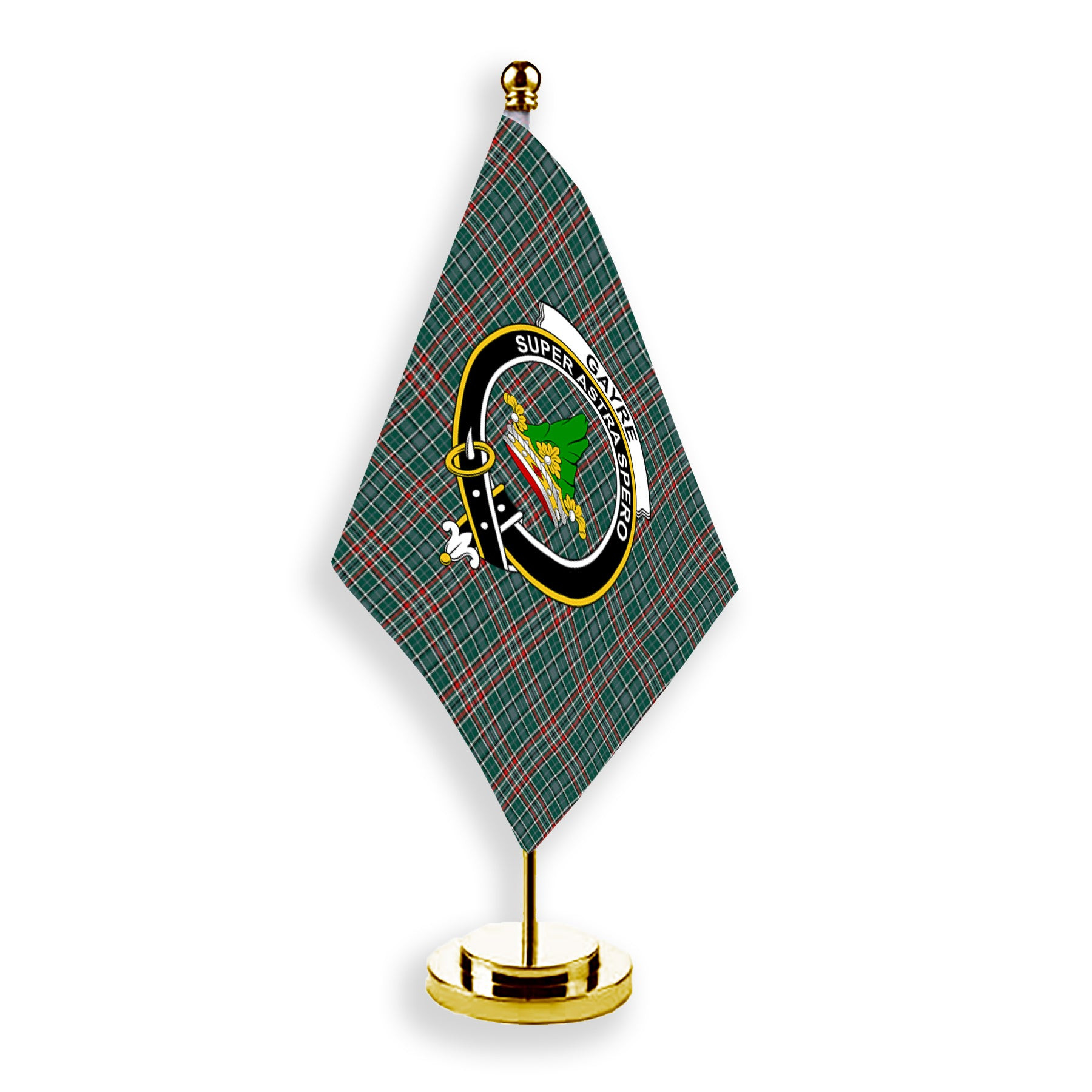ScotsTee Shop Scottish Gayre Dress Modern Crest Tartan Desk Flag Plaid Table Flag