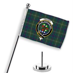 ScotsTee Shop Scottish Fraser Gathering Hunting Modern Crest Tartan Desk Flag Plaid Table Flag