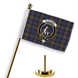 ScotsTee Shop Scottish Fletcher of Dunans SC Crest Tartan Desk Flag Plaid Table Flag