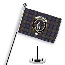 ScotsTee Shop Scottish Fletcher of Dunans SC Crest Tartan Desk Flag Plaid Table Flag