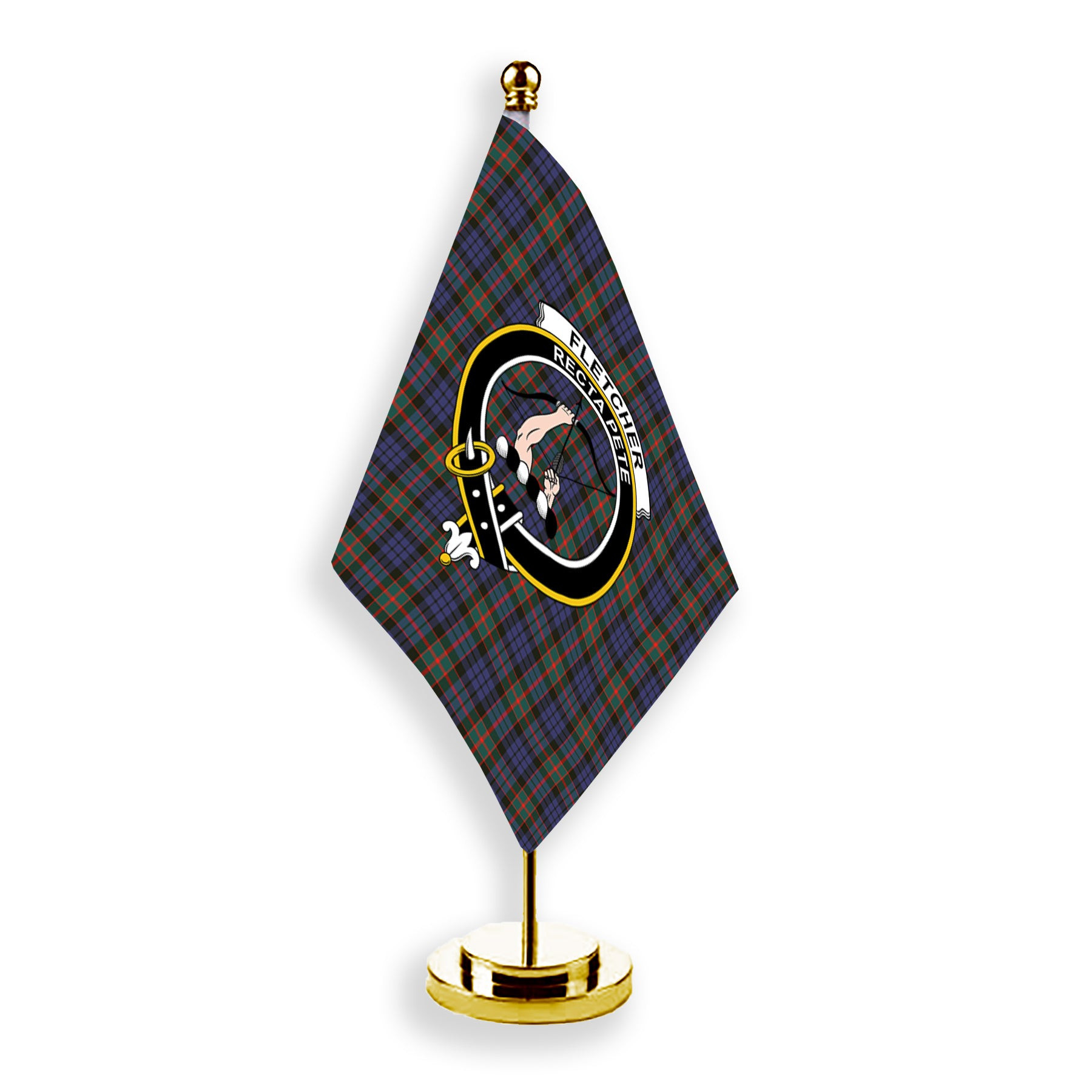 ScotsTee Shop Scottish Fletcher of Dunans SC Crest Tartan Desk Flag Plaid Table Flag