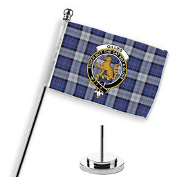 ScotsTee Shop Scottish Gillies Dress Blue Crest Tartan Desk Flag Plaid Table Flag