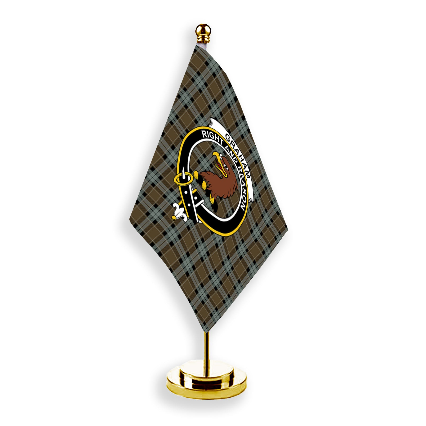 ScotsTee Shop Scottish Graham of Menteith Weathered Crest Tartan Desk Flag Plaid Table Flag