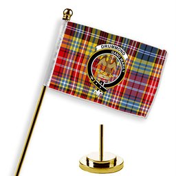 ScotsTee Shop Scottish Drummond of Strathallan Modern Crest Tartan Desk Flag Plaid Table Flag