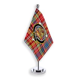 ScotsTee Shop Scottish Drummond of Strathallan Modern Crest Tartan Desk Flag Plaid Table Flag