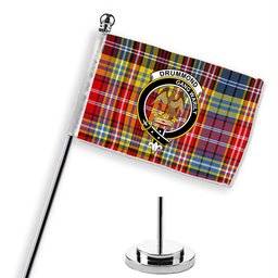 ScotsTee Shop Scottish Drummond of Strathallan Modern Crest Tartan Desk Flag Plaid Table Flag