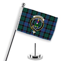 ScotsTee Shop Scottish Ferguson of Balquhidder Modern Crest Tartan Desk Flag Plaid Table Flag