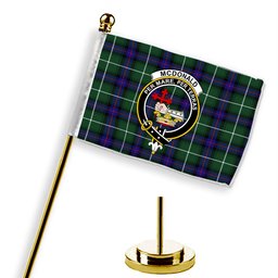 ScotsTee Shop Scottish McDonald of the Isles Hunting Modern Crest Tartan Desk Flag Plaid Table Flag
