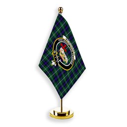 ScotsTee Shop Scottish McDonald of the Isles Hunting Modern Crest Tartan Desk Flag Plaid Table Flag