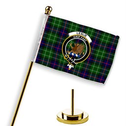 ScotsTee Shop Scottish Leslie Hunting SC Crest Tartan Desk Flag Plaid Table Flag