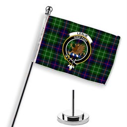 ScotsTee Shop Scottish Leslie Hunting SC Crest Tartan Desk Flag Plaid Table Flag