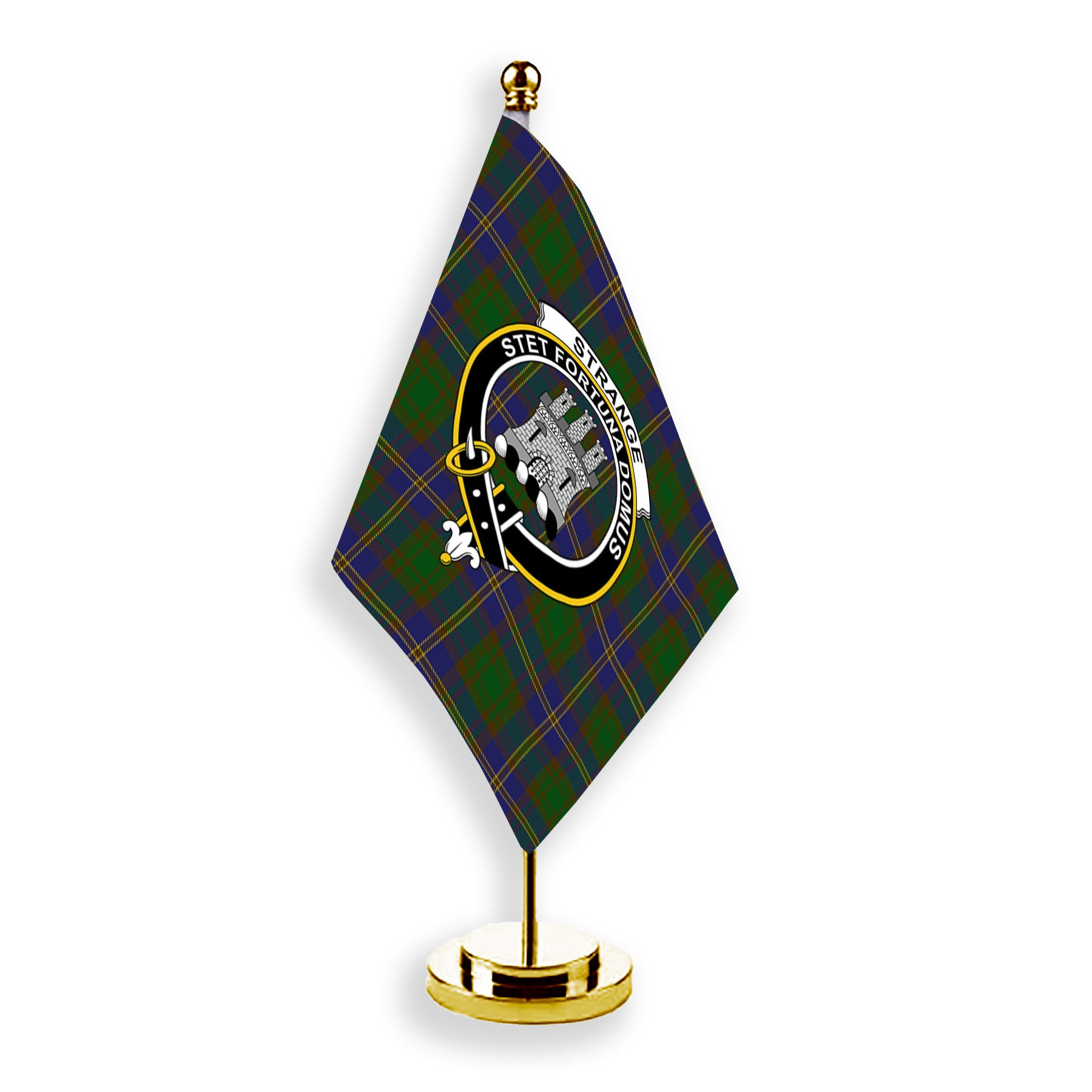 ScotsTee Shop Scottish Strange of Balkaskie Crest Tartan Desk Flag Plaid Table Flag