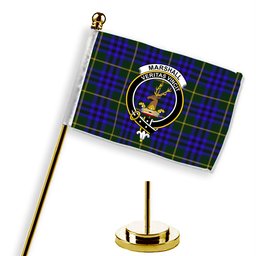 ScotsTee Shop Scottish Marshall of Keith Crest Tartan Desk Flag Plaid Table Flag