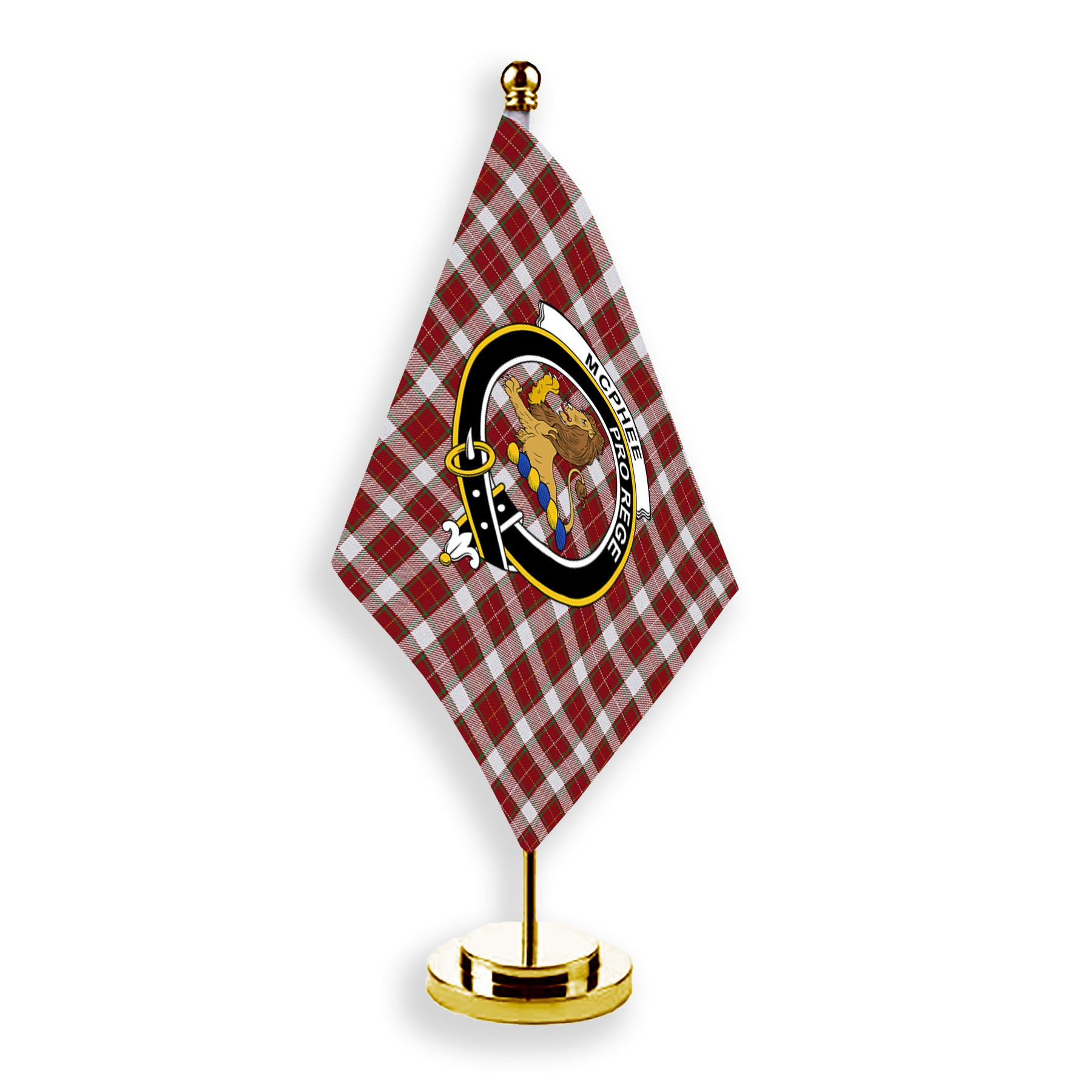 ScotsTee Shop Scottish McPhee Dress Ancient Crest Tartan Desk Flag Plaid Table Flag