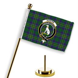 ScotsTee Shop Scottish Hunter of Hunterston Crest Tartan Desk Flag Plaid Table Flag
