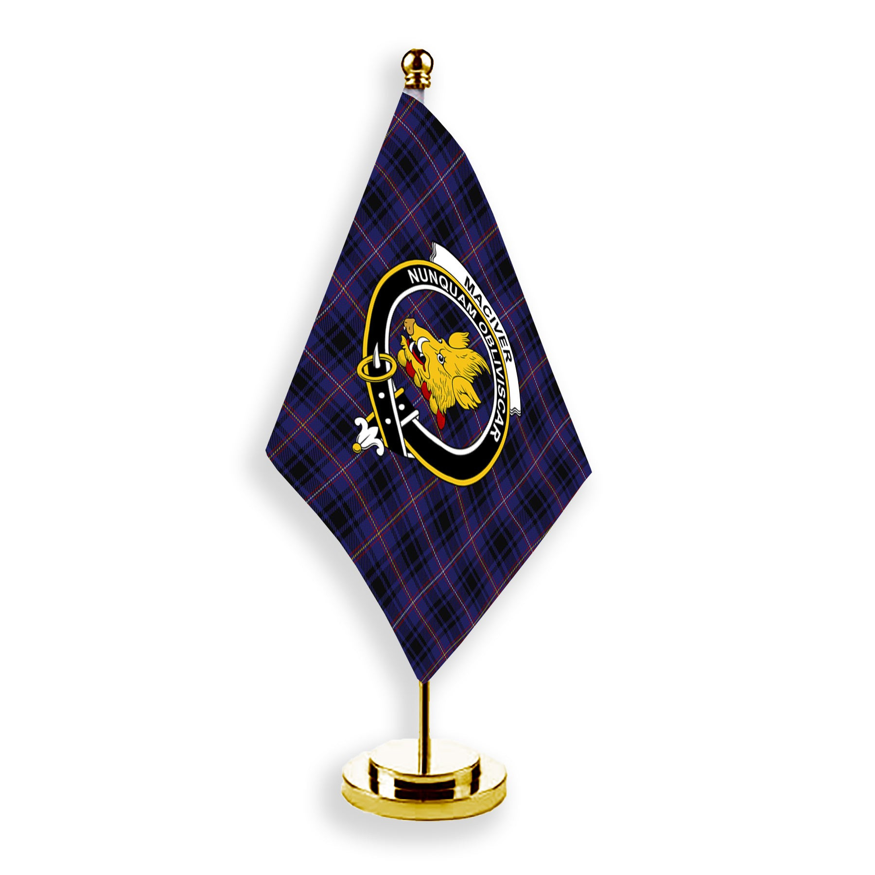 ScotsTee Shop Scottish MacIver of Strome Crest Tartan Desk Flag Plaid Table Flag