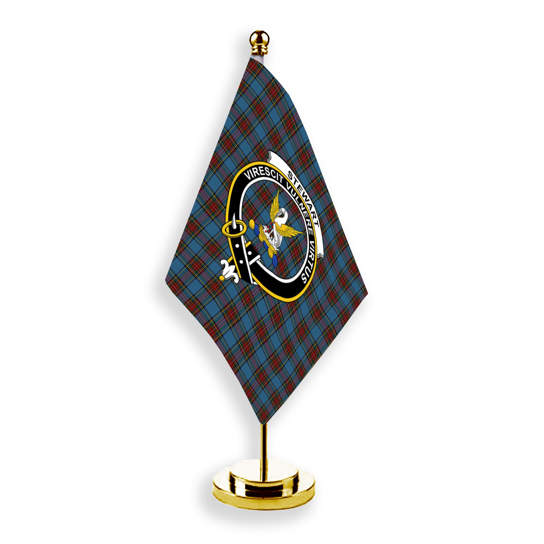 ScotsTee Shop Scottish Stewart Royal Blue Crest Tartan Desk Flag Plaid Table Flag