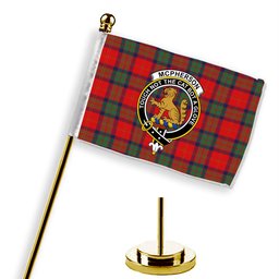 ScotsTee Shop Scottish McPherson of Cluny Modern Crest Tartan Desk Flag Plaid Table Flag