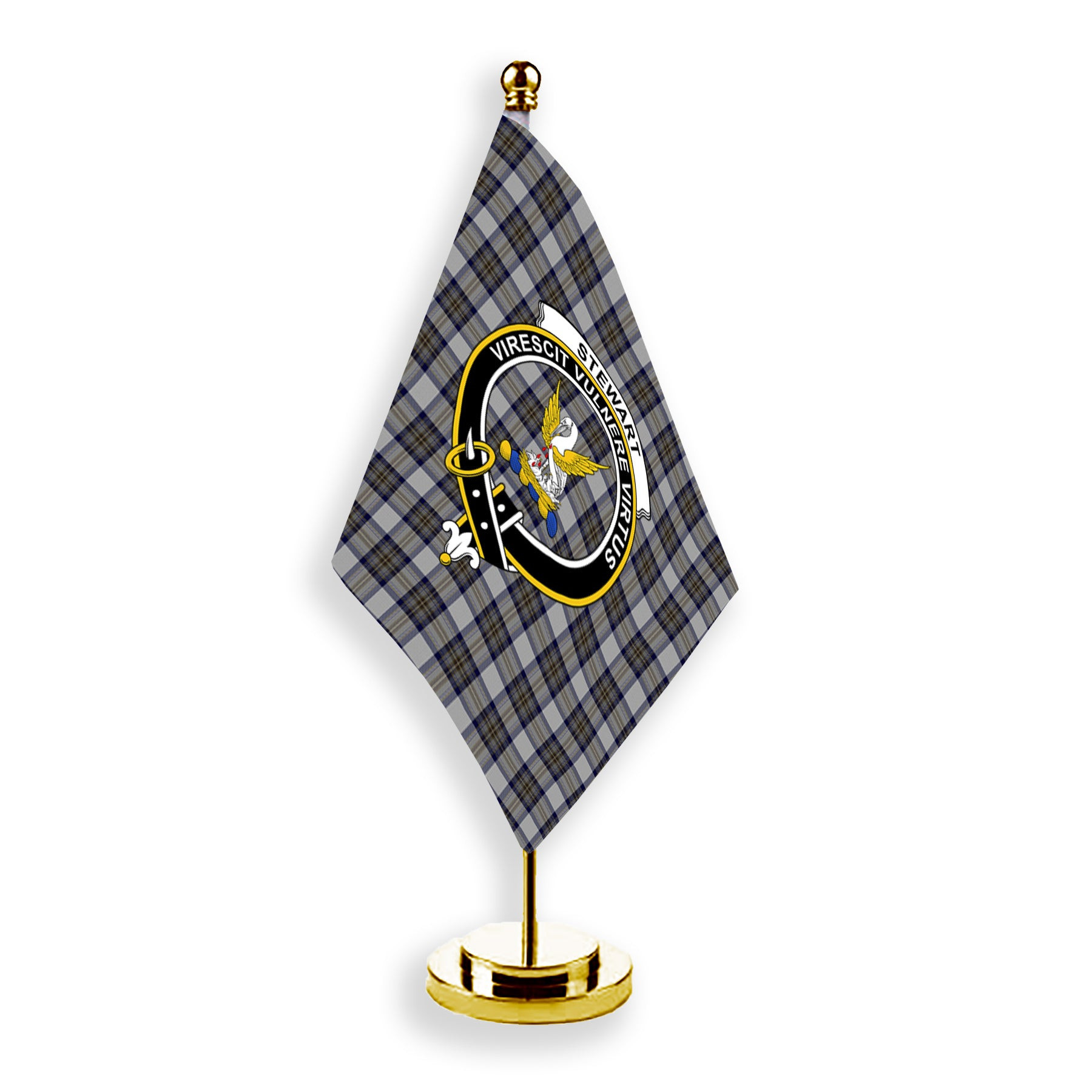 ScotsTee Shop Scottish Stewart Dress Blue Crest Tartan Desk Flag Plaid Table Flag