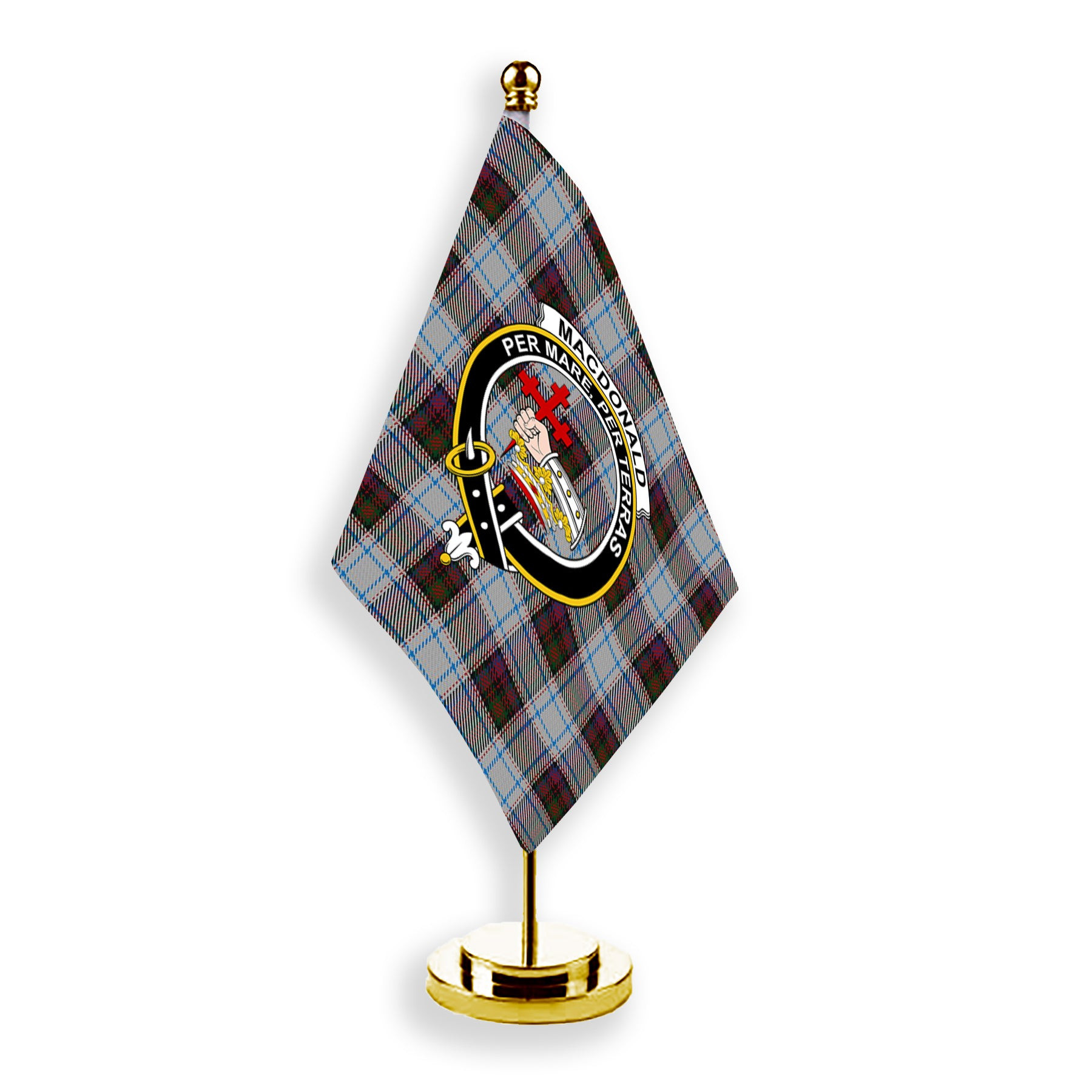 ScotsTee Shop Scottish MacDonald Dress Ancient Crest Tartan Desk Flag Plaid Table Flag